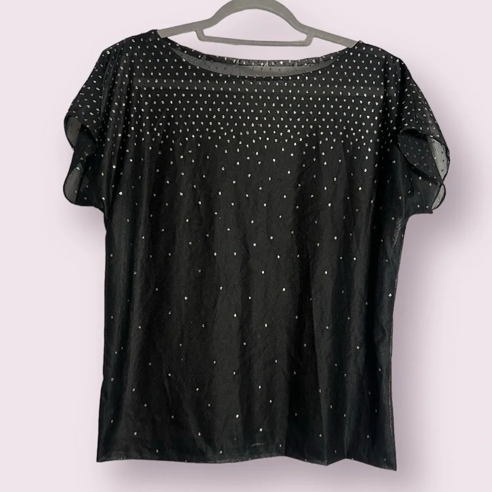 Black Sheer Ombre Glitter Dot Top Medium - Picture 1 of 7